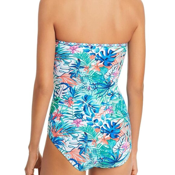Tommy Bahama Palm Party Shirred Bandeau One Piece Swimsuit size 12 - Picture 2 of 5